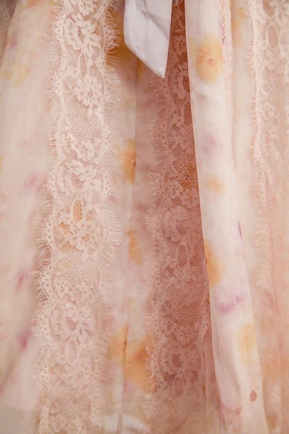 Love Pembe Baskılı Dantel Midi Elbise