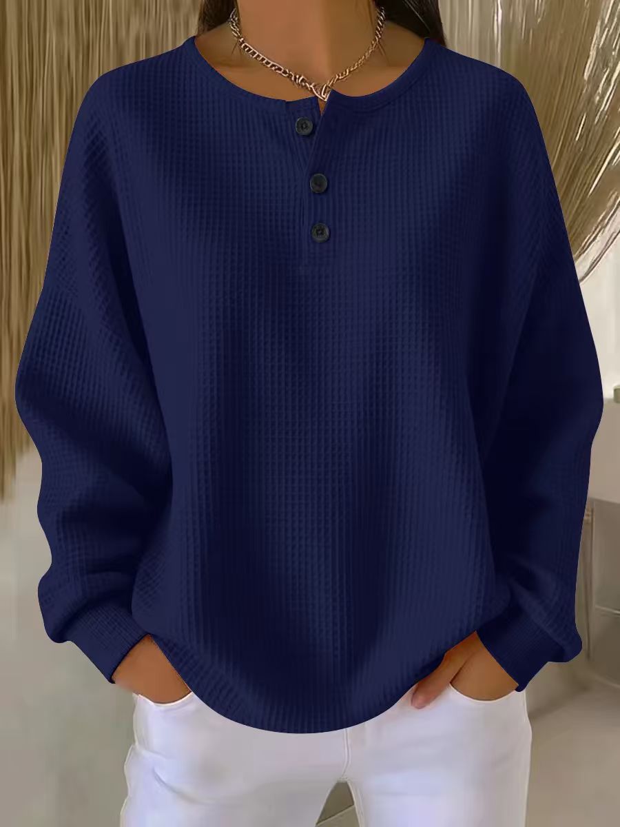 Büyük Beden Düz Renk Yuvarlak Yaka Sweatshirt