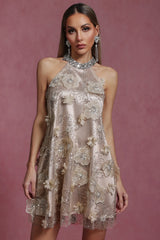 Viaua Halter Çiçekli Elmas Mini Elbise