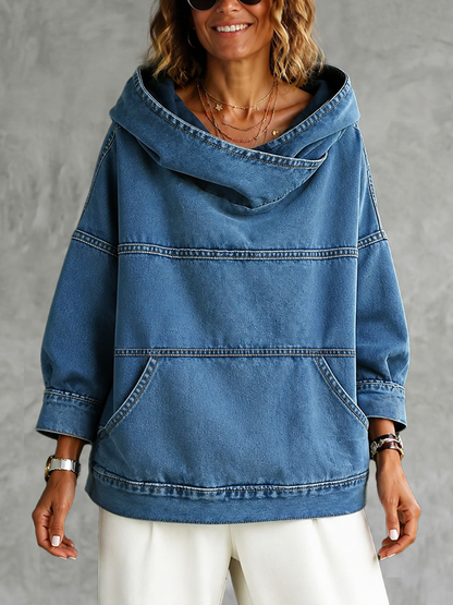 Bol Kesim Düz Renk Uzun Kollu Sweatshirt