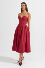 Dar Korseli Sofistike Askısız Midi Elbise