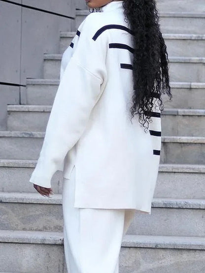 Kontrast Renkli Uzun Kollu Kazak
