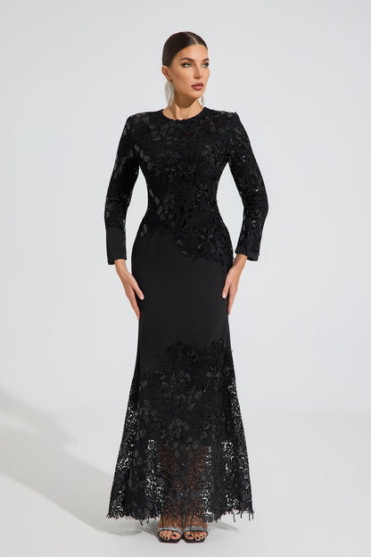 Charito Noir Elegance Dantel Maxi Elbise