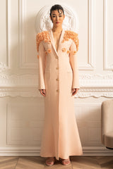 Kontrast Çiçekli Omuz ve Sırt Vurgulu Uzun Palto