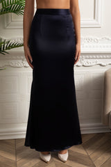 Tweed Süslemeli Üst ve Saten Uzun Etekten Oluşan Takım Elbise - Lacivert