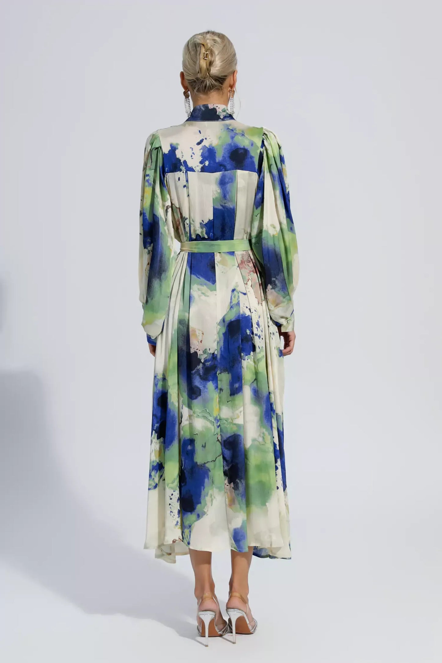 Anne Çiçekli Tie Dye Uzun Kollu Maxi Elbise