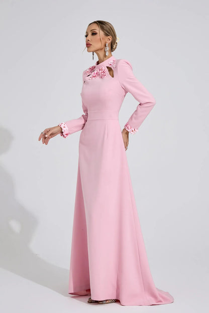 Zivra Açık Pembe Kelebek Maxi Elbise