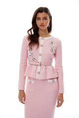 Ásdís Pembe Payetli Örgü Hırka & Etek Seti