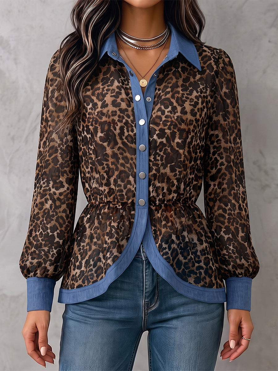 Leopar Desenli Uzun Kollu Bluz