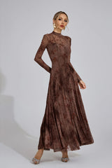 Bronwen Haki Çiçek Desenli Maksi Elbise