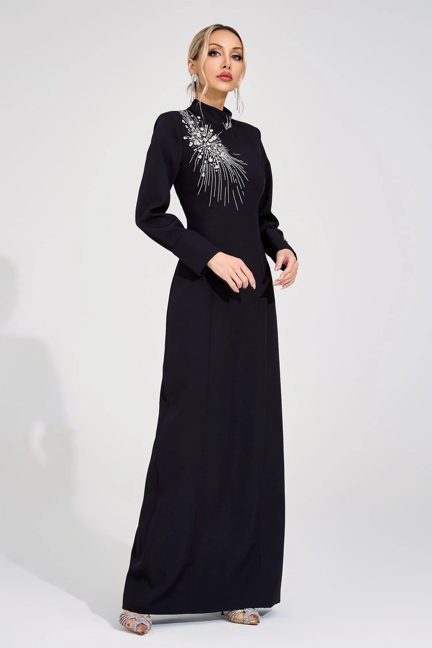 Chaucer Siyah Elmas Maxi Elbise
