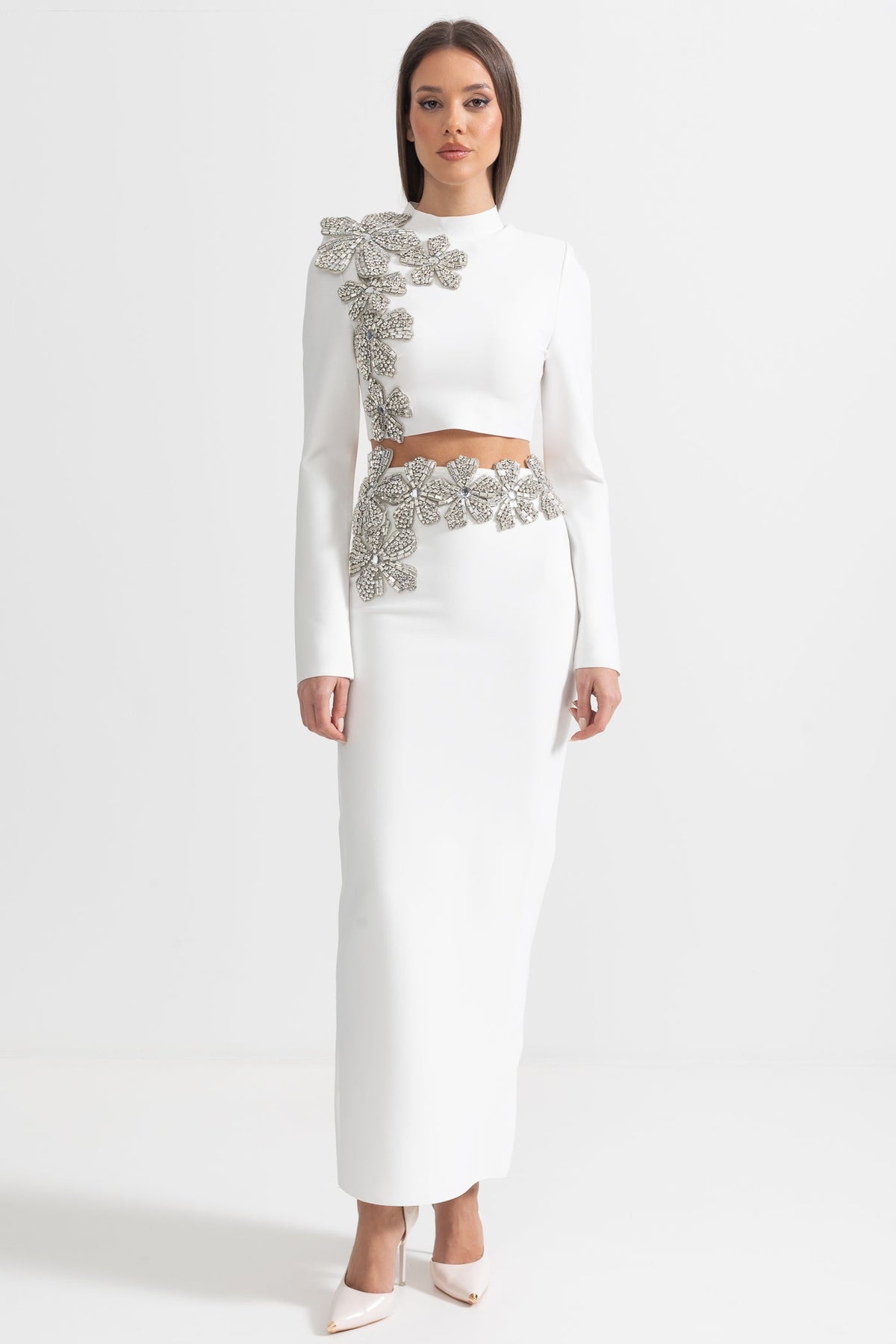 Aelina Elmas 2 Parça Uzun Kollu Üst ve Uzun Etek Takımı