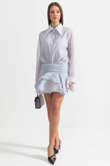 Maya Belden Bağlamalı Düğmeli Gömlek - Gri