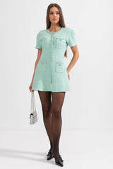 Kısa Kollu Elmas Mini Elbise