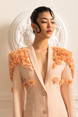 Kontrast Çiçekli Omuz ve Sırt Vurgulu Uzun Palto