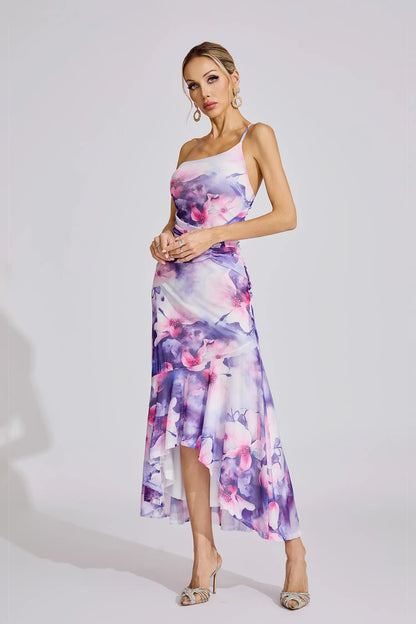 Tehani Mor Off-Shoulder Maxi Elbise