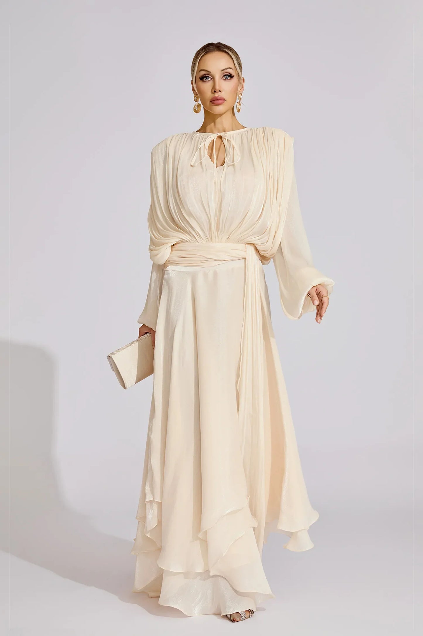 Yvette Plise Ruffle Maxi Elbise