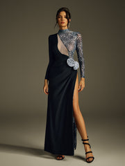 Hryonth Uzun Kollu Leopar Çiçekli Maksi Elbise