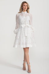 Kristal Süslemeli Uzun Kollu Mini Elbise