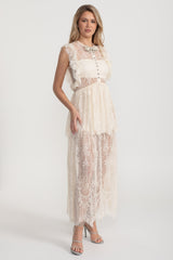 Alley Fırfırlı Dantelli Şeffaf Elbise - Fildişi