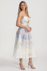 Suluboya Çapraz Kesim Midi Elbise Kemerli - Pastel