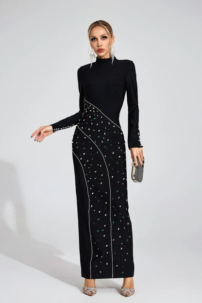 Echo Siyah Pullu Maxi Elbise