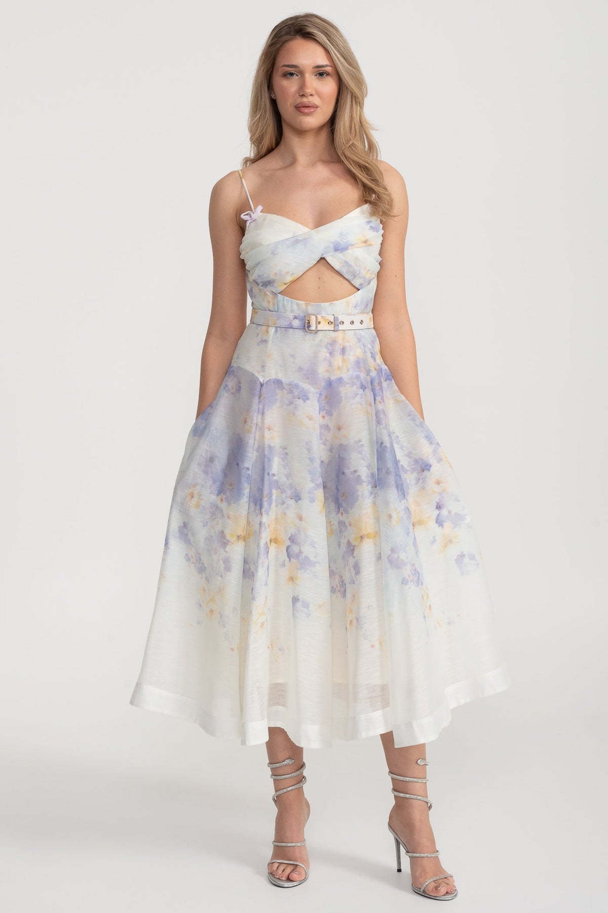 Suluboya Çapraz Kesim Midi Elbise Kemerli - Pastel