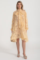 Bella A Kesim Dantel Elbise Fiyonk Yakalı