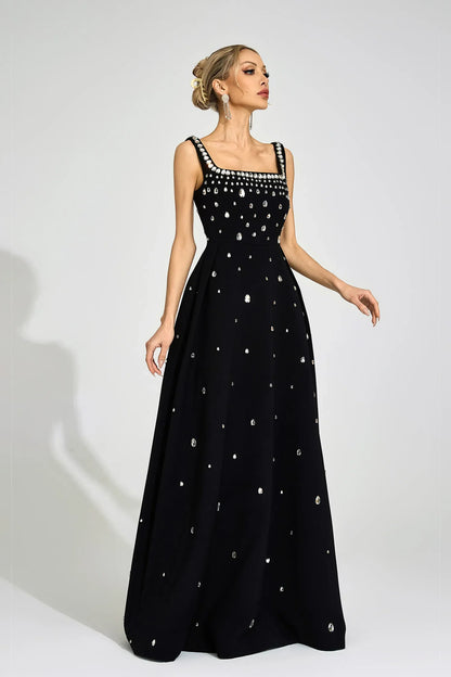 Caelia Siyah Elmas Maxi Elbise