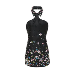 Roseline Süslemeli Boyundan Bağlamalı Mini Elbise