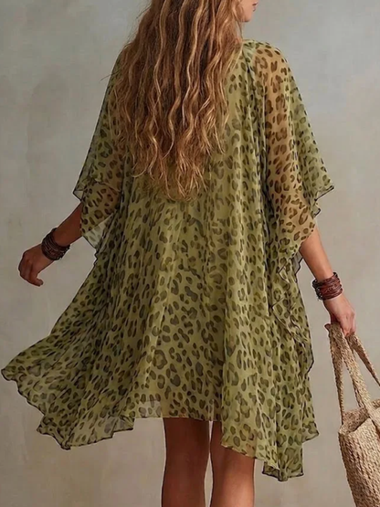Leopar Desenli Yarım Kollu Mini Elbise
