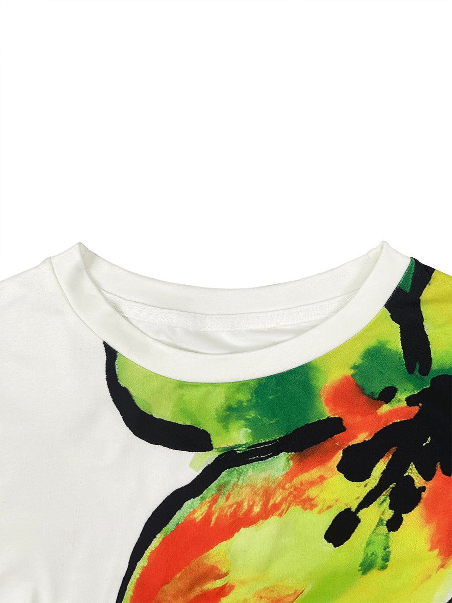 Çiçekli Kısa Kollu Yuvarlak Yaka Tişört 4