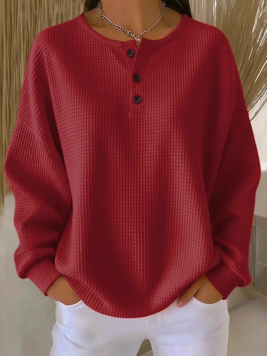 Büyük Beden Düz Renk Yuvarlak Yaka Sweatshirt