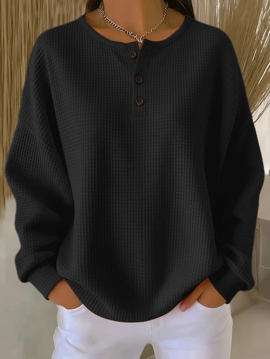 Büyük Beden Düz Renk Yuvarlak Yaka Sweatshirt