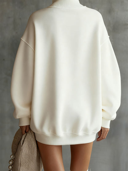 Bol Kesim Düz Renk Uzun Kollu Düğmeli Kısa Elbise