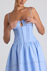 Esmeralda  Dantel süslemeli ve gök mavisi şeritli Midaxi poplin elbise