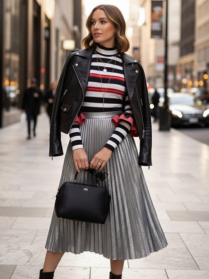 Çizgili Uzun Kollu Balıkçı Yaka Bluz