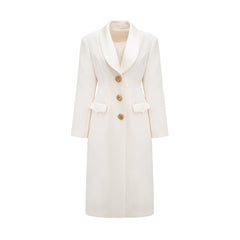 Illyria Beyaz Tek Düğmeli Uzun Palto