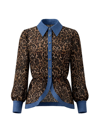 Leopar Desenli Uzun Kollu Bluz