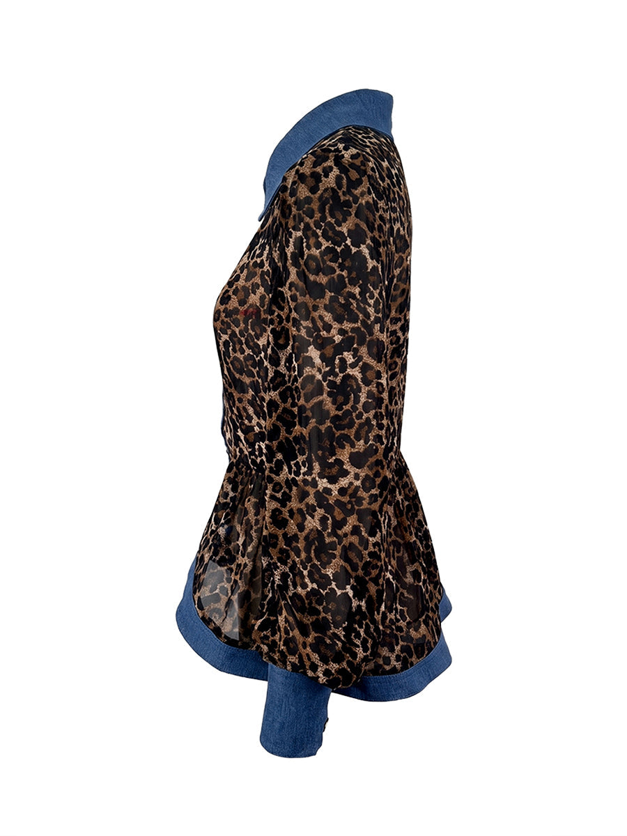 Leopar Desenli Uzun Kollu Bluz