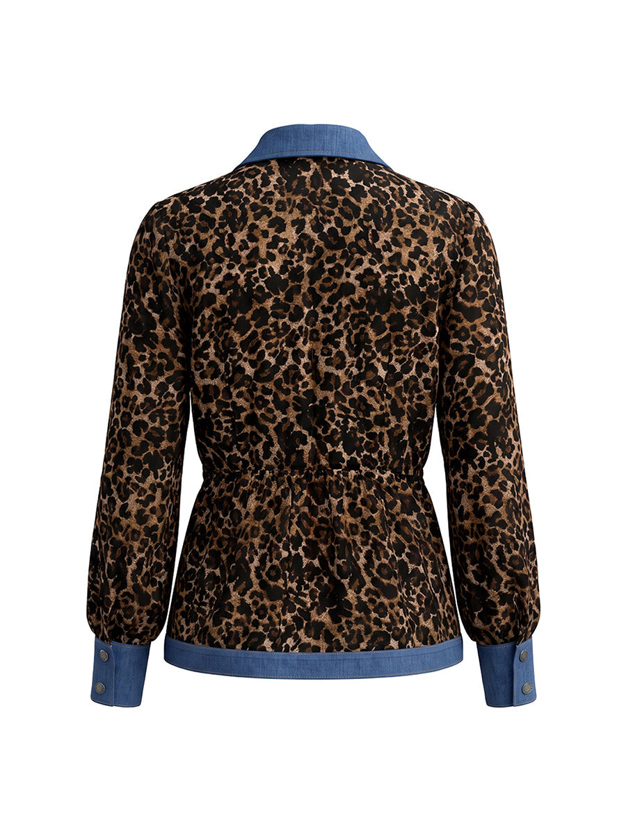 Leopar Desenli Uzun Kollu Bluz