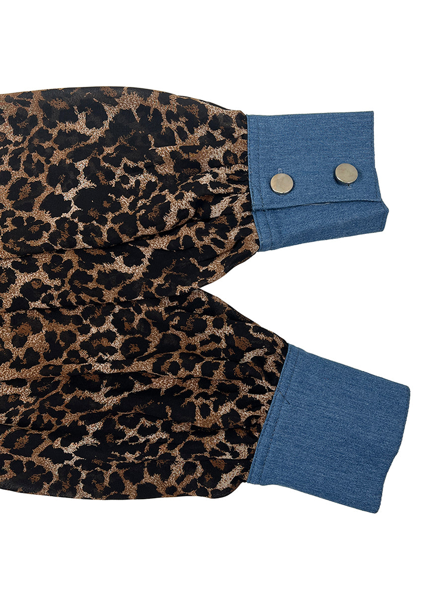 Leopar Desenli Uzun Kollu Bluz