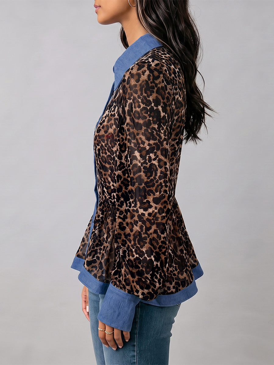 Leopar Desenli Uzun Kollu Bluz
