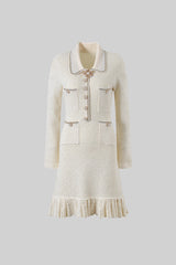 Örme dokulu elbise - Fildişi